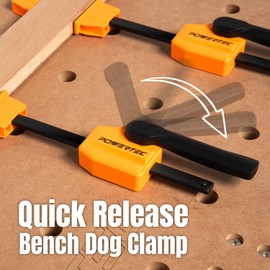 POWERTEC Bench Dog Clamp Set w/Quick Release Ratcheting Table Clamps for 3/4" Dog Holes and MFT/Guide Rail System (72242)