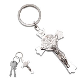 Leddy Living INRI Jesus Christ Crucifix Keyring - Religious Metal Pendant for Keys, Backpack and Car - Symbol of Faith and Protection - Christian Gift Idea, steel, 11 cm