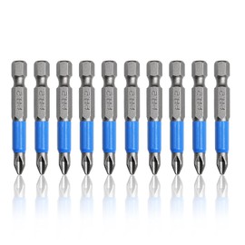 Jiozermi 10 Pcs Magnetic Phillips Screwdriver Bit Set 2 inch Long, PH2 Phillips Bits Set, Non-Slip Cross Head Electric Screwdriver Bits Set 1/4" Hex Shank (PH2, 50mm)