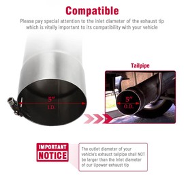 Upower Diesel Exhaust Tip 5" Inlet/Outlet 16" Long Turn Down Exhaust Tip 304 Stainless Steel Bolt-On 5 inch Turn Down Tail Pipe Tips
