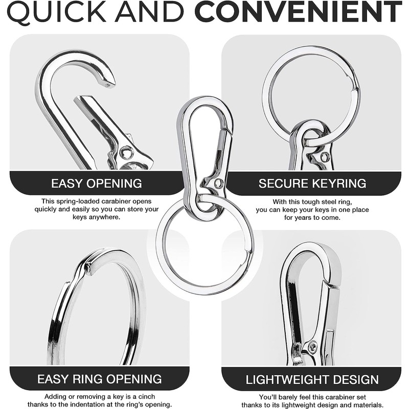 12 PCS Metal Keychain Carabiner Clip Keyring Key Ring Chain