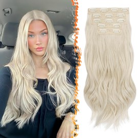 BARSDAR Pearl Platinum Blonde Layered Hair Extensions - 20 Inch Soft Wavy Clip in Hair Extensions for Women - 5 PCS Voluminous Lace Weft Pearl Platinum Blonde Clip in Hairpieces