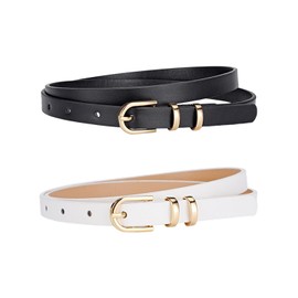 LSYYSL 2 Pieces Solid Color Thin Belts, Decorative Belts For Dresses, Clothing Accessories, Fashionable Simple Belts, Pu Leather Belts