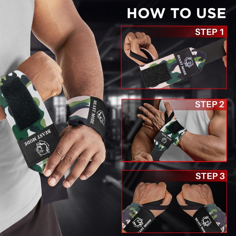 TECEUM Weightlifting Wrist Wraps with Thumb Loop – Camo –