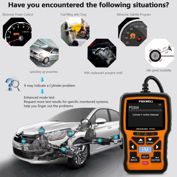 Foxwell NT301 Check Engine Light Emission Test EOBD OBDII Scanner