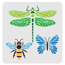 FINGERINSPIRE Dragonfly Bee Butterfly Stencils 11.8x11.8inch Plastic Drawing Painting Stencils Templates Sets for Painting, Baking, Crafts, Walls, Furniture