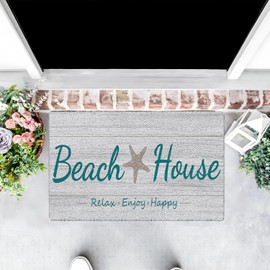 Qabliqo Beach House Door Mat, Beach House Decor, Beach Welcome Mats Outdoor, Summer Beach Front Door Mat Outdoor Entrance, Coastal Door Mat, Summer Door Mat, Nautical Door Mat, 17x30 Inch