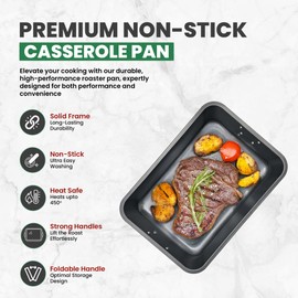Large Lasagna Pan 15” x 11” - Nonstick Casserole Dish for Easy Cleanup - Convenient Deep Lasagna Baking Dish With Foldable Handles - Large Baking Pan Casserole Dish Is Perfect for Any Meal