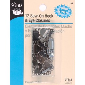 Dritz 193 Sew On Hook & Eye Closures, Brass 12-Count