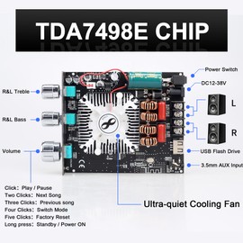 160W+160W Amplifier Board with Treble and Bass Control, DC 12-36V 2.0 Channel Stereo AMP Board,Bluetooth/AUX/USB Input