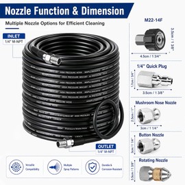 Laopypor Sewer Jetter Kit for Pressure Washer 100FT, 5800PSI Drain Cleaner Hose 1/4 Inch NPT Corner Rotating and Button Nose Sewer Jetting Nozzle Pearl Corsage Pin Waterproof Tape with Spanner (100FT)