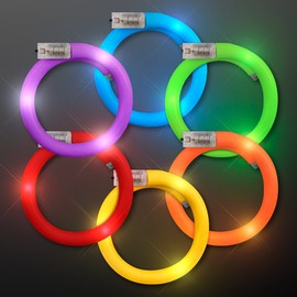 Assorted Fun Colors LED Flashing Tube Light Up Bracelets (Set of 12)