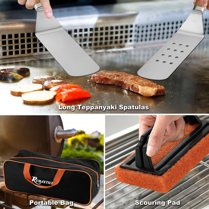 ROMANTICIST 29PCS Griddle Accessories Set - Flat Top Teppanyaki Spatula