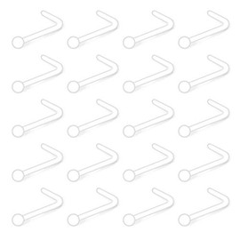 Rajnard 20G Clear Nose Rings Nose Studs for Work Plastic Nose Piercing L-shaped Nose Screw Diamond CZ Flexible Nostril Piercing Holder for Women Men, Plastic