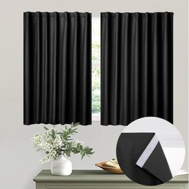 Muamar No Drill Blackout Curtain, Easy Install Window Curtain Panels, Portable Bedroom Curtains 2 Panel Sets, Light Blocking Shades for Window (Black, 34" W x 30" L)