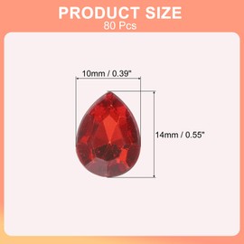 sourcing map 80Pcs 10 x 14 mm Teardrop Rhinestones Acrylic Pointed Back Rhinestone Beads Gems for Jewelry Making Costume Crystal Embellishments Crafts, Red