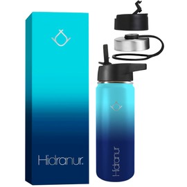 Hidranur Termo de Acero Inoxidable Doble Aislamiento Térmico, Termo Para Café, 3 Tapas Herméticas, 2 Popotes, 24 Hrs de Agua Caliente y Fría (Verde, 18 Oz (532.324 ml))