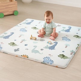 PaPaMat 1.5" Thick Premium Baby Floor Play Mat, 50x50 Padded Memory Foam Mat, Tummy Time Crawling Playmat for Nursery Playroom Classroom, Dinosaurs