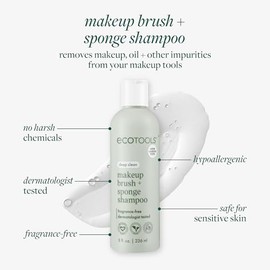 EcoTools Champú Limpiador para Brochas + Esponjas de Maquillaje, Limpieza Profunda, Sin Sulfatos, Sin Fragancia, Limpiador para Brochas y Herramientas