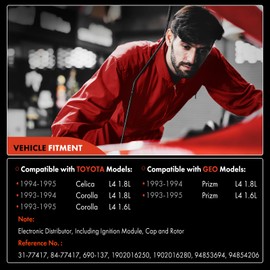 A-Premium Ignition Distributor with Module and Cap and Rotor Compatible with Toyota Corolla 1993-1995, Celica 1994-1995 & Geo Prizm 1993-1995, 1.6L 1.8L
