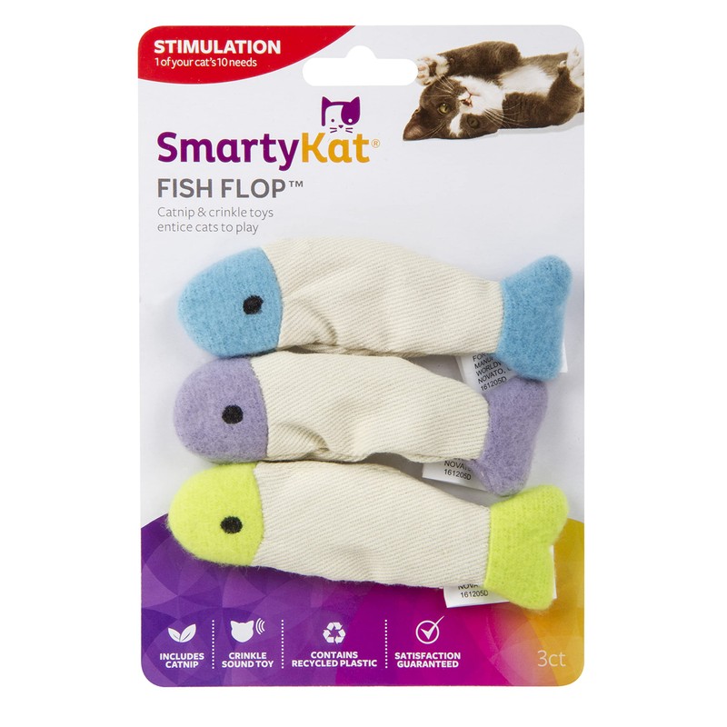 SmartyKat (3 Count) Fish Flop Crinkle Catnip Cat Toys -