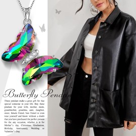 Aurora Tears Butterfly Necklace Earrings Ring Bracelet - Women 925 Sterling Silver Animal Butterflies Birthstone Pendant Colorful Crystal Wedding Birthday Jewelry DP0311T
