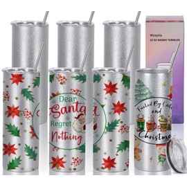 Wzaytia Glitter Sublimation Tumblers 20 Oz Skinny Straight, 8 Pack Sublimation Glitter Skinny Tumbler Blanks, Insulated Stainless Steel Tumbler, Silver