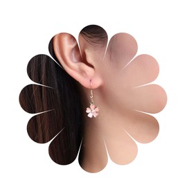 Cimenexe Bohemian Enamel Flower Pearl Dangle Earrings Pink Flower Drop Earrings Gold Round Pearl Hook Earrings Small Pearl Flower Earrings Jewellery for Women and Girls Gifts, Zinc, No Gemstone