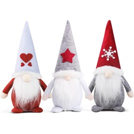 KAHEIGN 3Pcs Christmas Gnome Swedish, Adorable Handmade Santa Claus Dolls Sitting Faceless Gonks Dwarf Elf Figurines for Xmas Fireplaces Holiday Christmas Party Decor (28cm x 12cm)