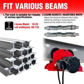 Electric Trolley for Power Hoist 1100LBS Capacity,Fit 2.68-4.33 in I-Beam,Push Geared Overhead Crane Heavy Duty Wheels System for PA200 to PA500 Hoists,Perfect for Gantry Cranes,Warehouses