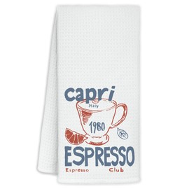 Yhtrg Coffee Kitchen Towels 16x24 Inch, Retro 90s Capri Italy Espresso Hand Towels for Bathroom Decorative, Coffee Lovers Gifts for Women Dish Tea Towels for Kitchen Decor