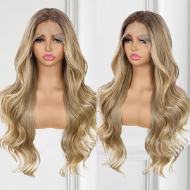 BABEHERS Blonde Lace Front Wig for Women 13x4 Body Wave Synthetic Wigs Highlight Pre-plucked Long Wavy Wig 150% Density Heat Resistant Hair Replacement Wigs 26 Inch