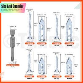 Tanstic 200Pcs Self Drilling Drywall Anchors with Screws, 4 Different Sizes Drywall Self Drilling Anchors Steel Wall Anchor with Screwdriver Bit for Wall Hanging (Blue)