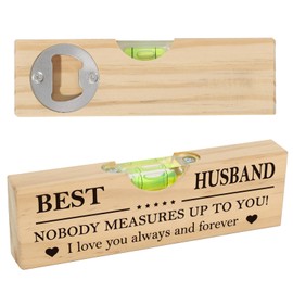 Funny Father's Day Gift for Husband - Unique Birthday Christmas Gifts for Husband from Wife, Wooden Bottle Opener with Spirit Level Gag Gift for Men - Novelty Beer Opener