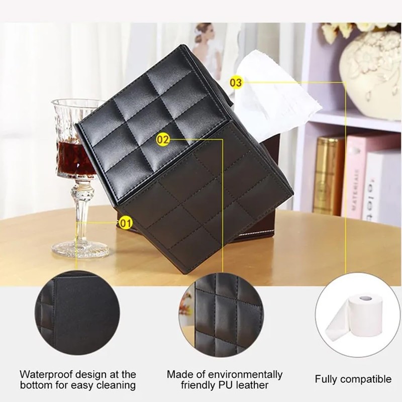 AIMALL Leather Square Tissue Box Holder with Waterproof Design, 5.31