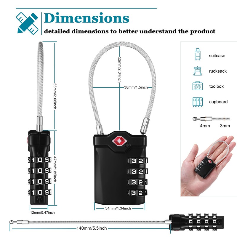 NAGE TSA Lock, Suitcase Locks Combination, White Code Luggage Locks