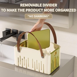 Portable Shower Caddy,Foldable Shower Caddy with Handle and Adjustable Divider,Plastic Shower Storage Basket,Quick Dry Bathroom Shower Organizer Bin for College,Dorm Room,Travel Essentials (Green)