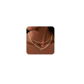 RIXERKOC Gold Layered Necklaces for Women, 14K Dainty Gold/Silver Stacked Chain Cuban Link Paper Clip Chain Toggle Clasp Necklace Fashion Chunky Jewellery for Women Men, One size, Stainless Steel, No