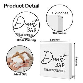 Dessert Bar Sign - Dessert Table Signs Treat Yourself Wedding Wooden Sign Desk Decor - Wedding Reception and Event Party Table Decor 5 X 5 Inches