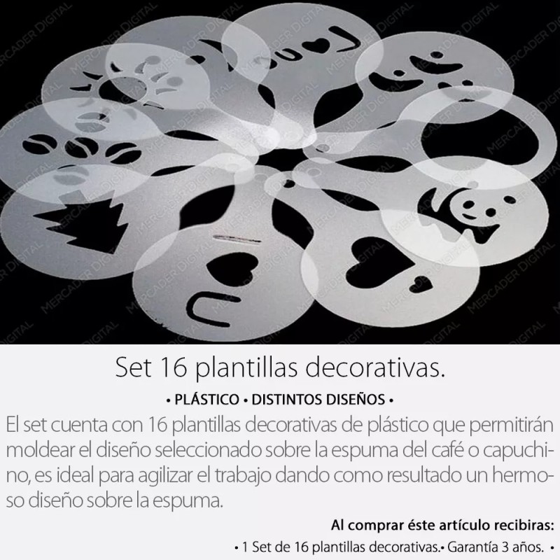 Mercader Digital Set 16 Plantillas Moldes Café Decoración Capuchino