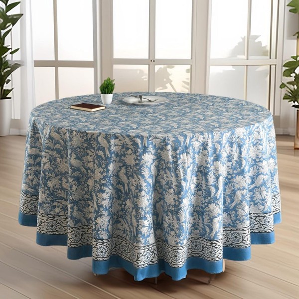 Cotton Print Club 'Blue Sapphire' Block Print Tablecloth - Round