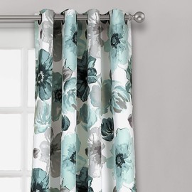 Lush Decor Room Darkening Window Curtain Panel Pair Leah Floral Insulated Grommet, 95" L, Blue