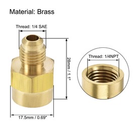sourcing map Brass Pipe Fitting, 7/16"-20UNF Flare Male to 1/4NPT Female Thread, Tubing Adapter Hose Connector, for Air Conditioner Refrigeration