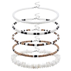 FASACCO Surfer Necklace for Men Puka Shell Necklace Men Sea Shell Necklace Beach Necklace Pookah Shells Choker Necklace 18 Inch