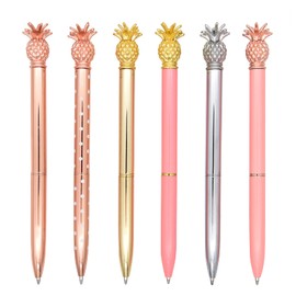 Gullor 6 Pieces Pineapple Pens, Bling Metal Ballpoint Pens for School Office Supplies 1.0 mm Black Ink, Multicolor A