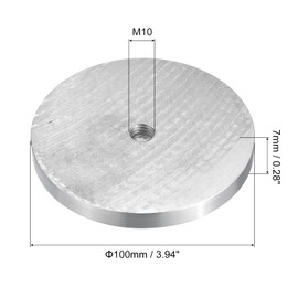 sourcing map M10 Thread 100 mm Diameter Round Shape Aluminium Disc Hardware 1 Piece, Aluminium Circle Disc Glass Plate Adapter for Glass Table
