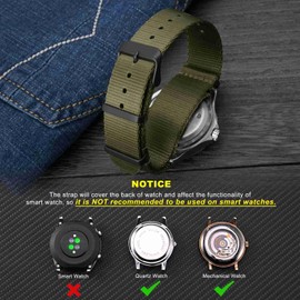 WOCCI 20mm Military Nylon Watch Band, One-piece Nylon Strap for Men and Women, Black Buckle (Army Green)