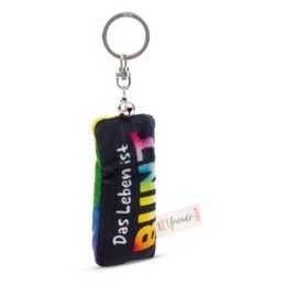 NICI Key Ring Mini Plush Cushion "Das Leben ist bunt 8 cm with Bell, Loyal Companion for Backpack or Bag, Key Holder for Small and Large | 62124