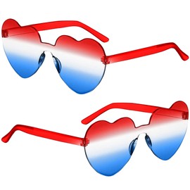 ILHSTY 2 pair Heart Sunglasses for Women Men, Heart Shaped Sunglasses for 4th of July, Bachelorette Party Birthday Patriotic Color Glasses (Blue White Red-Heart)