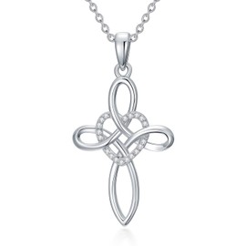 ZBA Natural Diamond Cross Necklace for Women 14K Gold Plated Sterling Silver Cross Heart Pendant Faith Jewelry Religious Gift for Mom Grandma Wife Girlfriend Her